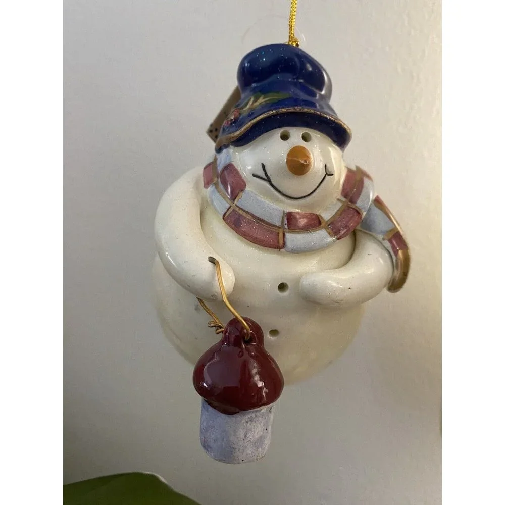 Crazy Mountain Ceramic Large‎ Ornament Snowman Holding Lantern Vintage 2000 NWT